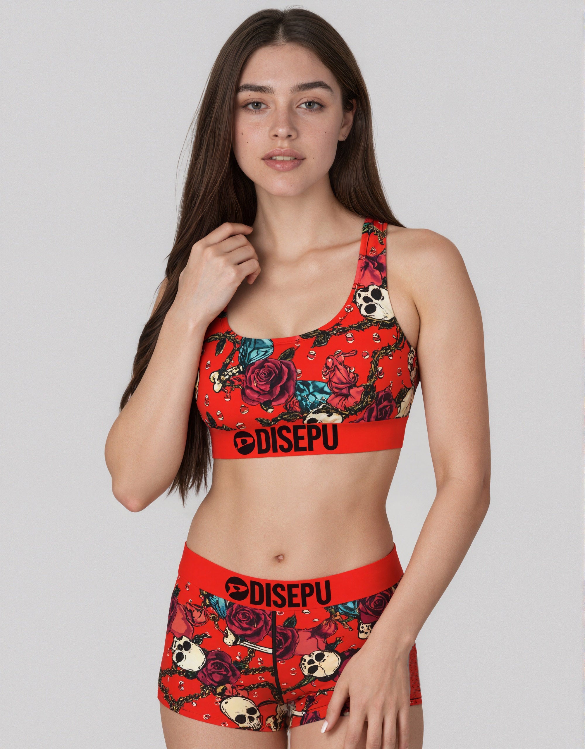 Red Rose Sports Bra Shorts Set