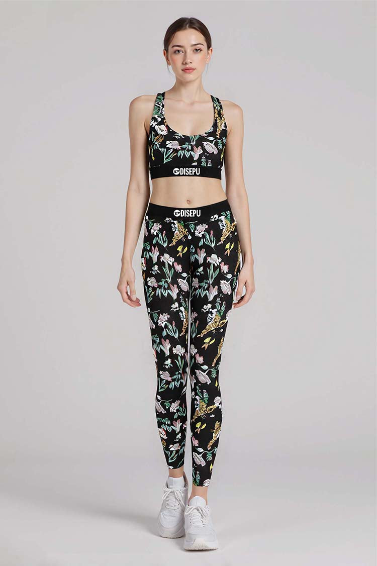 Black Floral Bra and Leggings