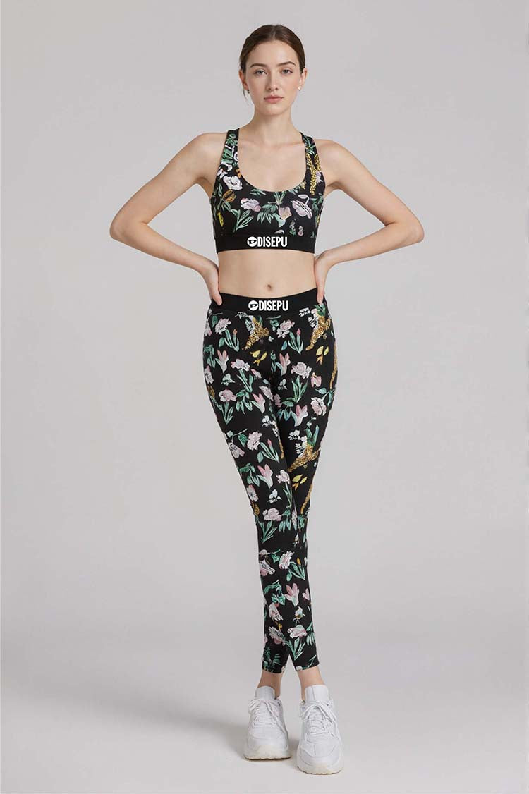 Black Floral Bra and Leggings
