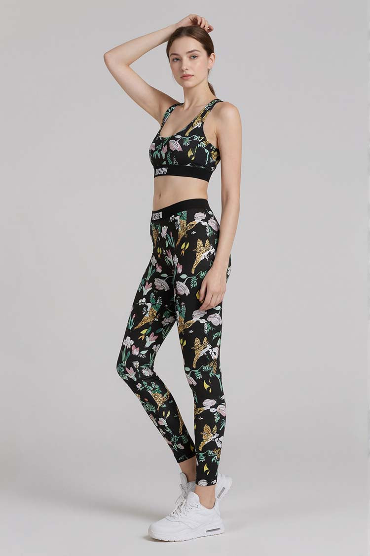 Black Floral Bra and Leggings
