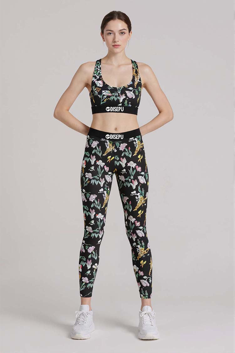 Black Floral Bra and Leggings